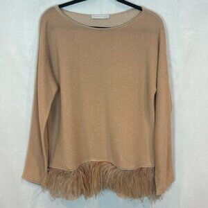 Fabiana Filippi cashmere cotton blend pink ostrich feather hem sweater sz Large